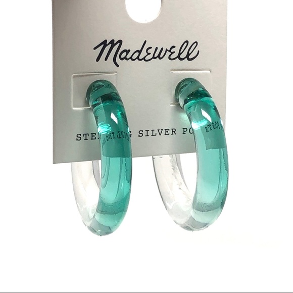 Madewell Ombre Resin Hoop Earrings Warm Blue Grass NWT - Picture 2 of 4